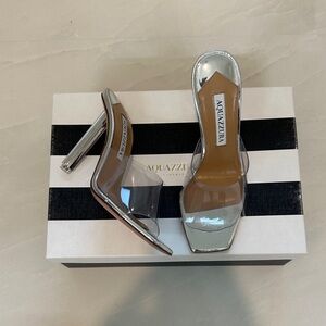 Aquazzura Silver Mirror PVC Strap Mule Heels